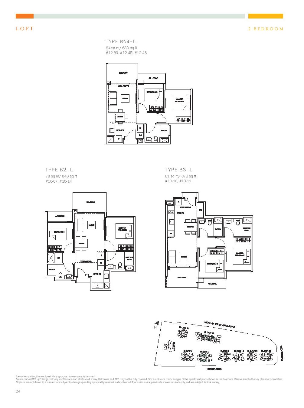 The Glades @ Tanah Merah 2 Bedroom Loft Floor Type Bc4-L, B2-L, B3-L Plans