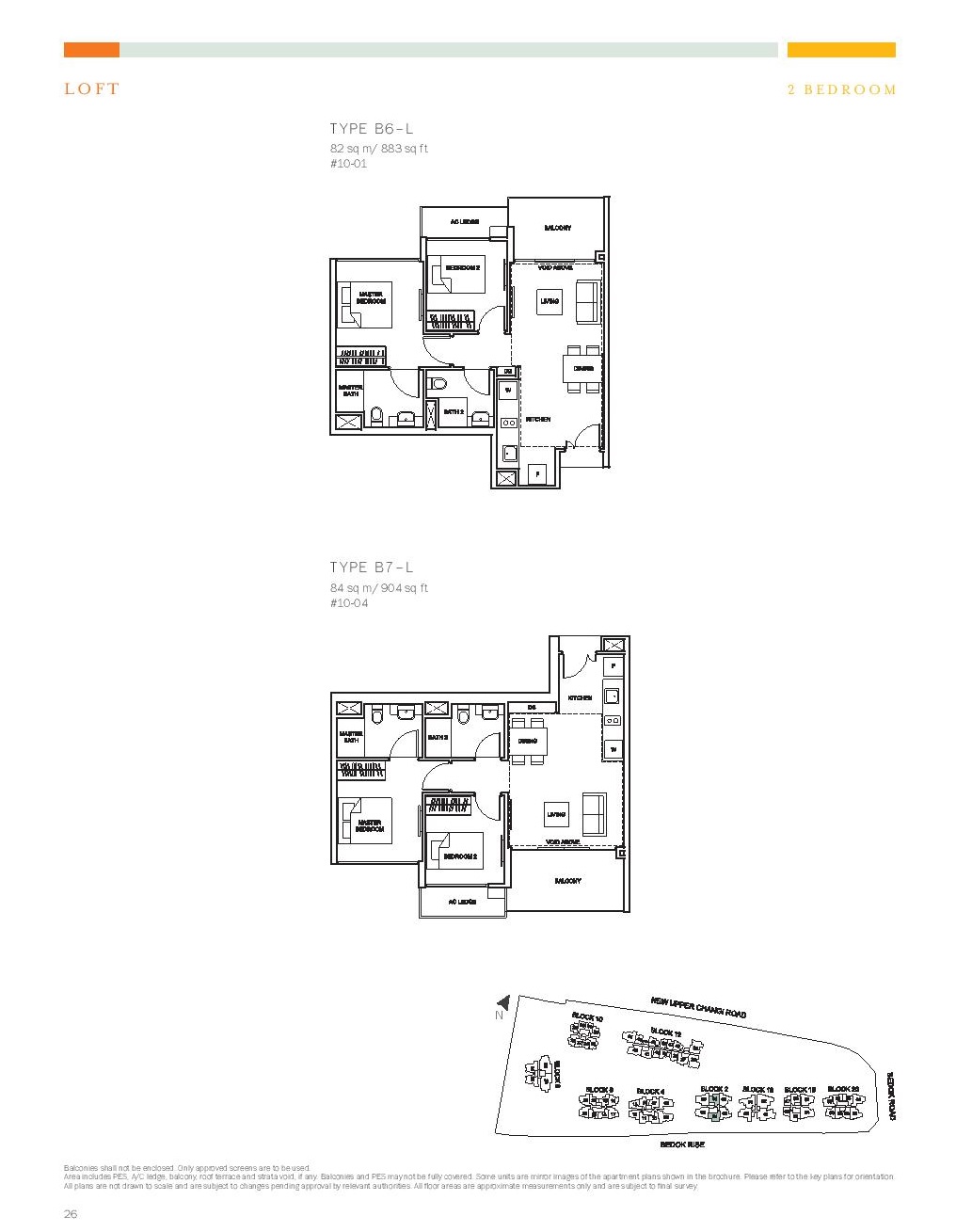 The Glades @ Tanah Merah 2 Bedroom Loft Floor Type B6-L, B7-L Plans