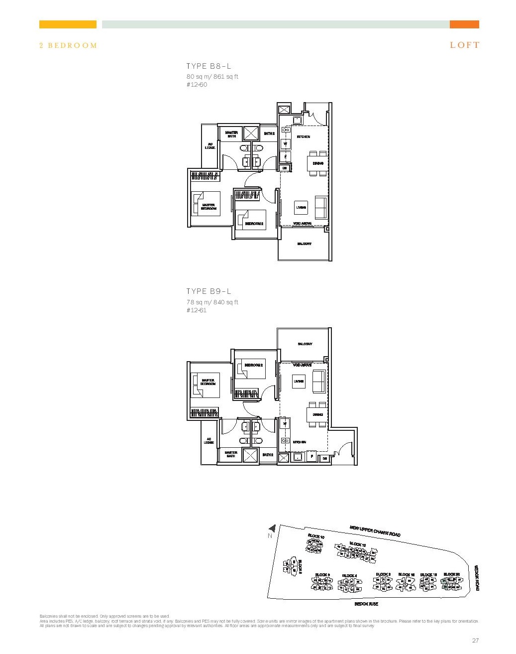 The Glades @ Tanah Merah 2 Bedroom Loft Floor Type B8-L, B9-L Plans