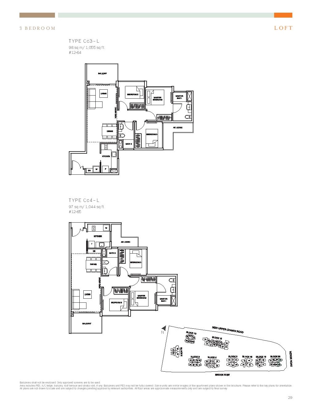 The Glades @ Tanah Merah 3 Bedroom Loft Floor Type Cc3-L, Cc4-L Plans